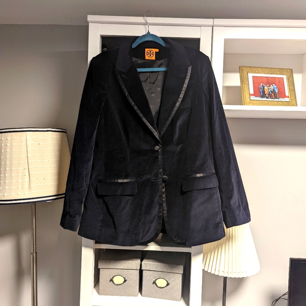 Tory Burch Black Velvet Blazer with Satin Trim